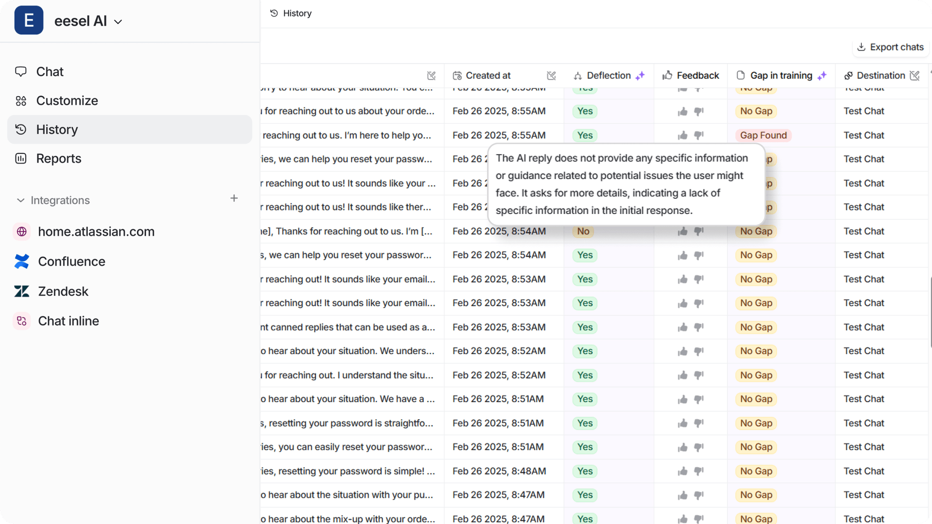 screenshot of eesel AI’s knowledge gap page, preferably with 1 gap in knowledge being highlighted