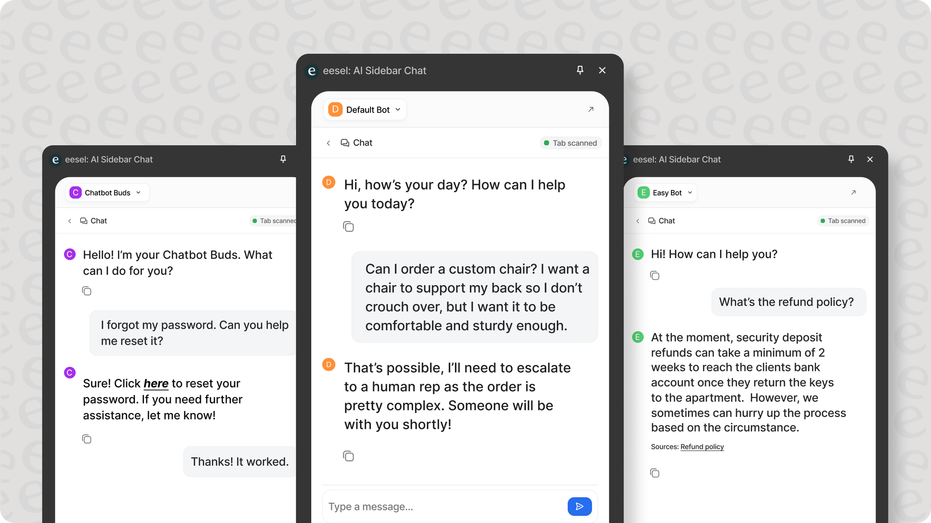 Mobile phones displaying customer support chats, highlighting how conversational AI responds accurately and efficiently to various customer queries.