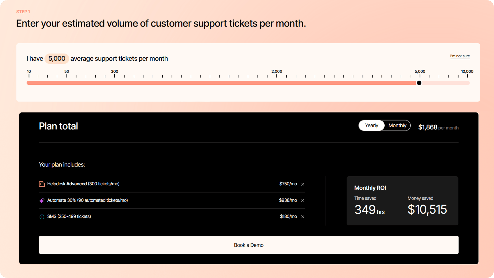 Screenshot of Gorgias automation pricing calculator