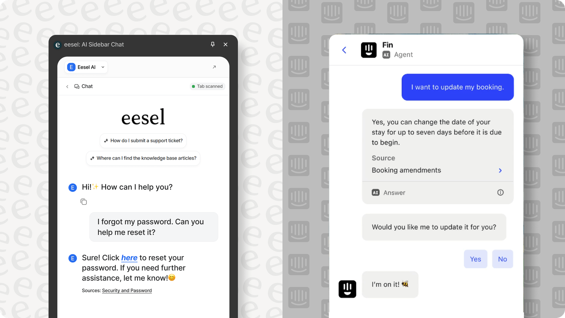 Side bar comparison of eesel AI and Intercom