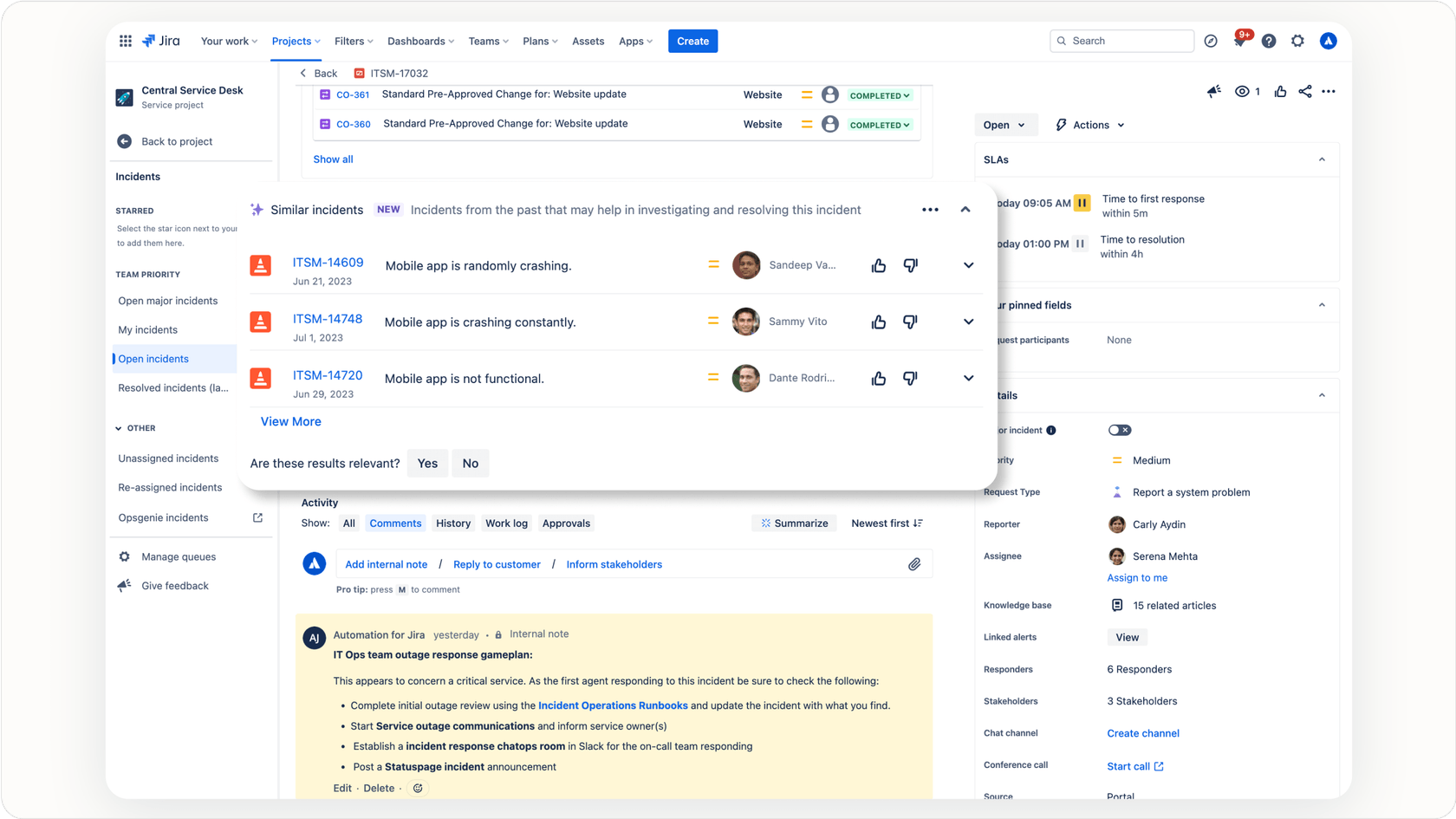 Jira dashboard overview highlighting project progress and potential AI assistance areas.