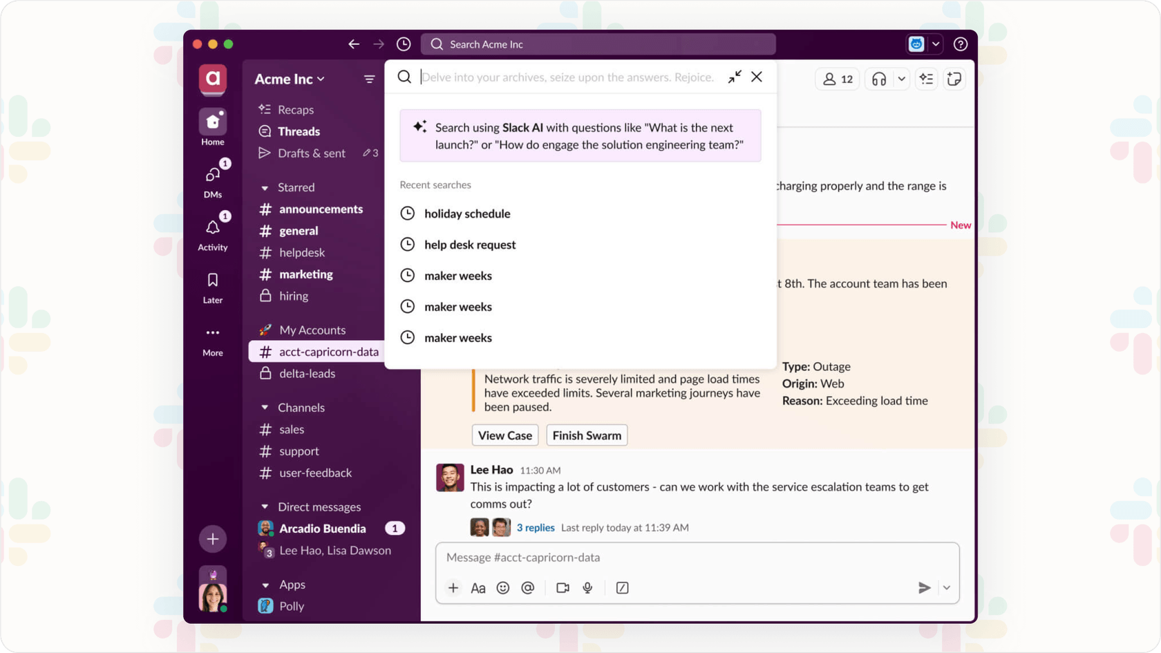 Búsqueda de Slack AI con procesamiento de lenguaje natural.