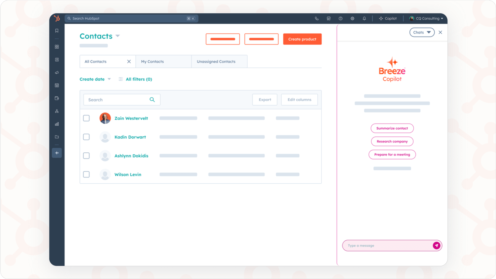 Breeze copilot interface in HubSpot.