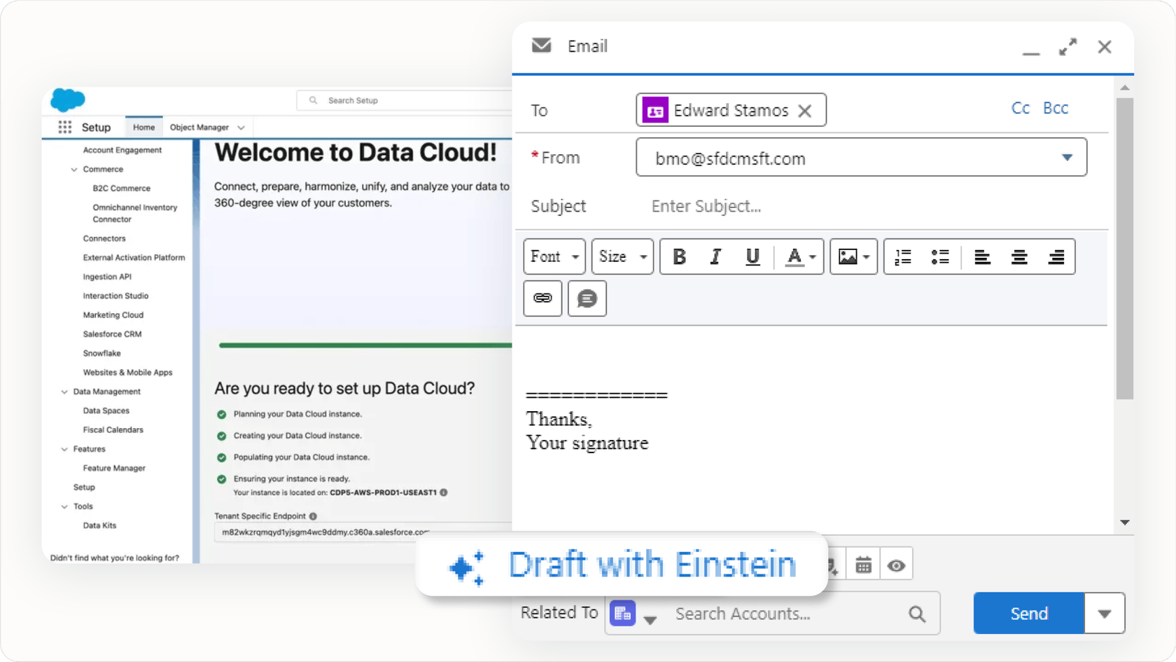 Drafting emails with Einstein.