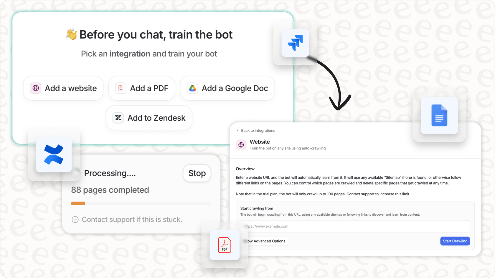 eesel AI's ability to connect to multiple knowledge sources, a flexible alternative to Zoho Desk Zia Agent Autonomy.::