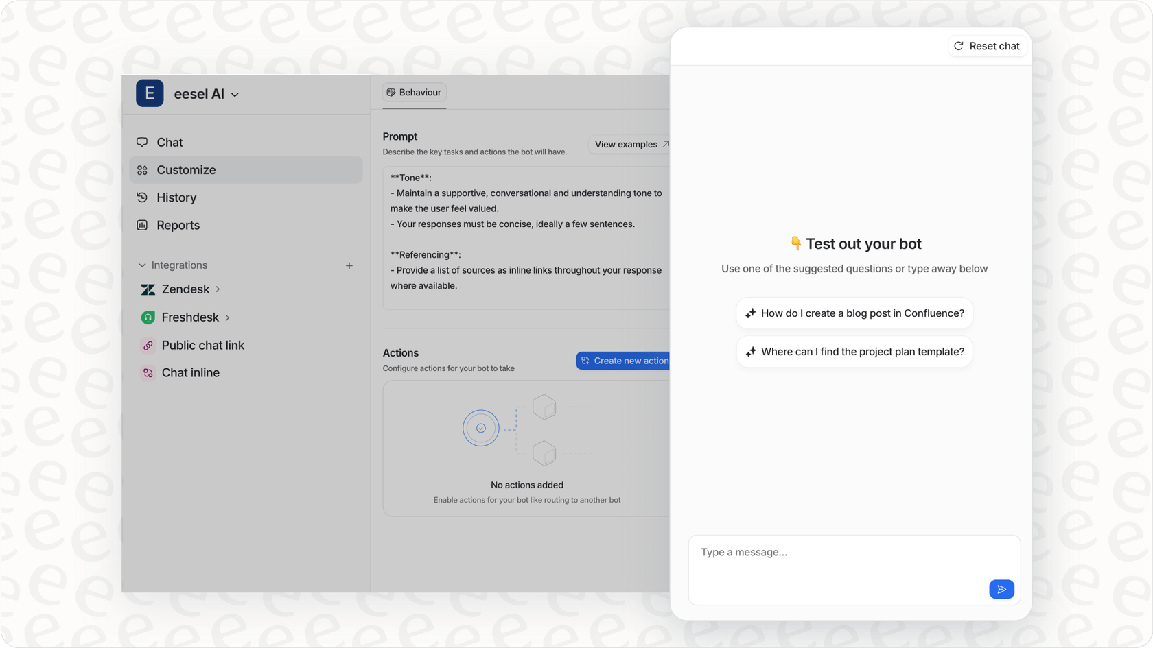 Testing the Shopify AI agent before launch in eesel AI.