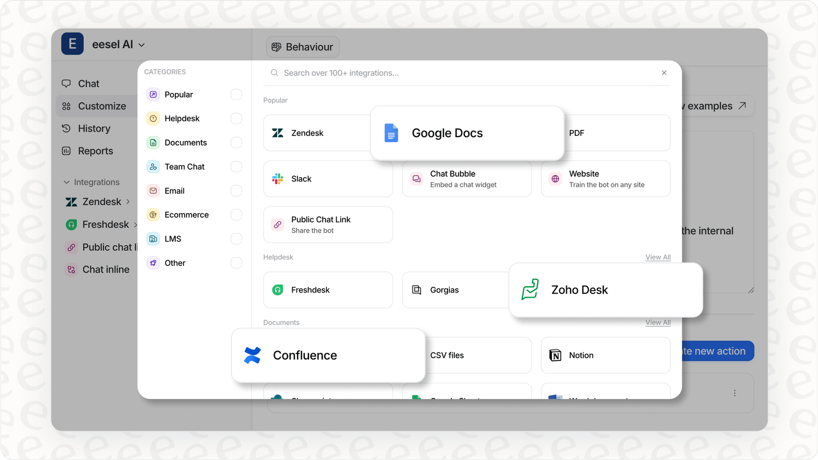 Unlike the siloed Zoho Desk Zia Knowledge Base Integration, eesel AI connects to multiple knowledge sources for broader learning.