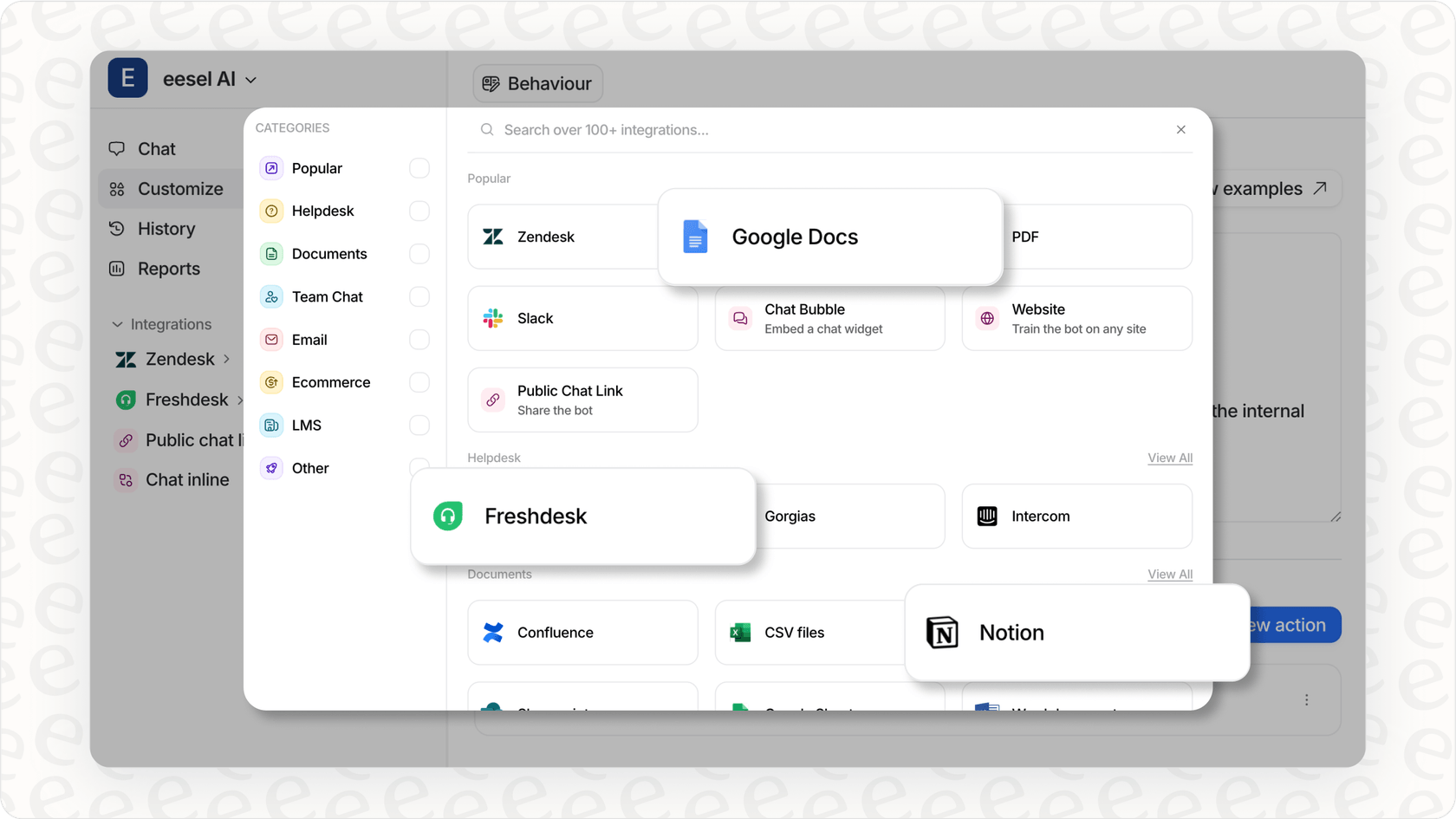 eesel AIのプラットフォームでデータソースを接続する。