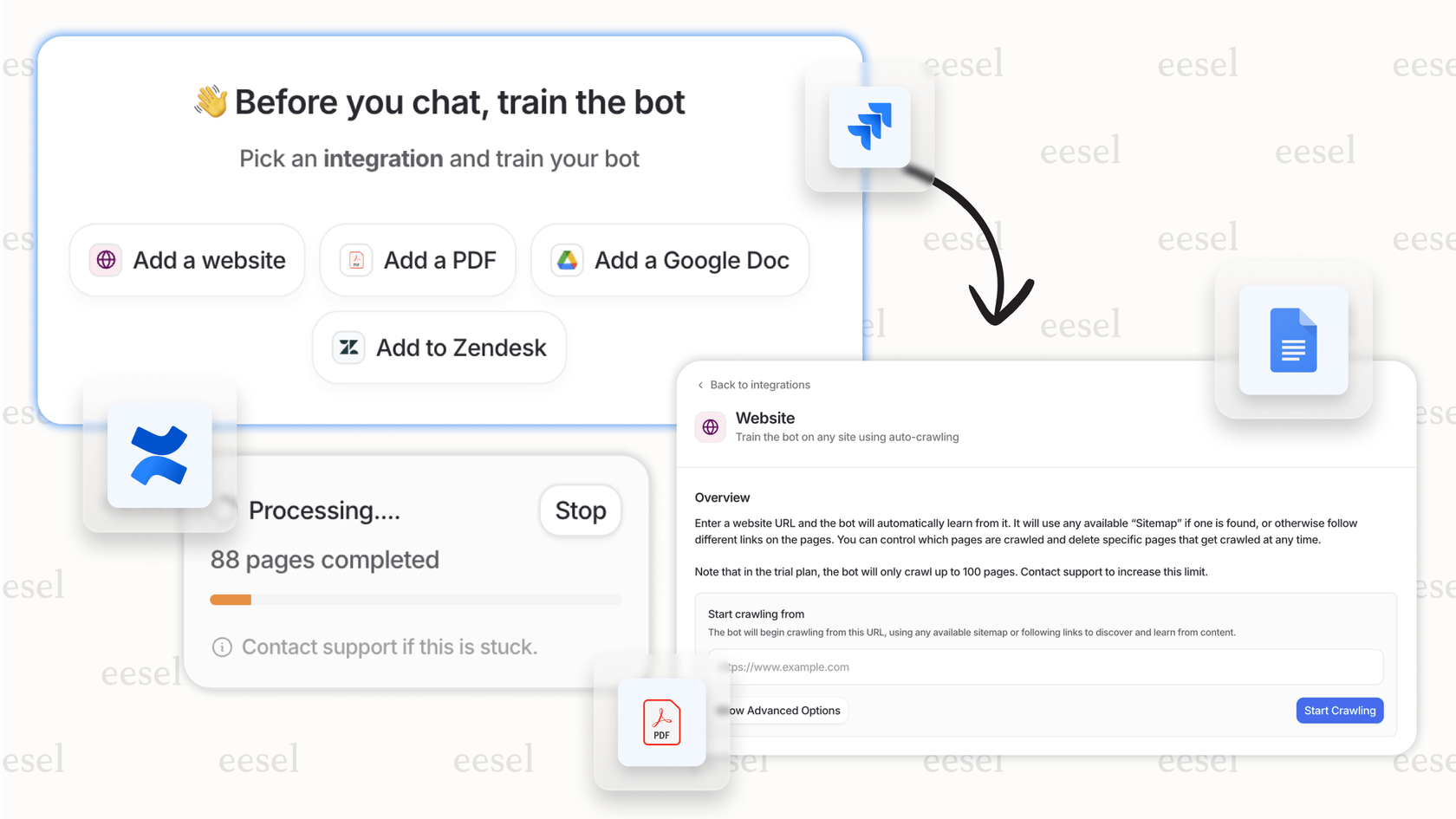 Chatbot training with helpdesks and documents.