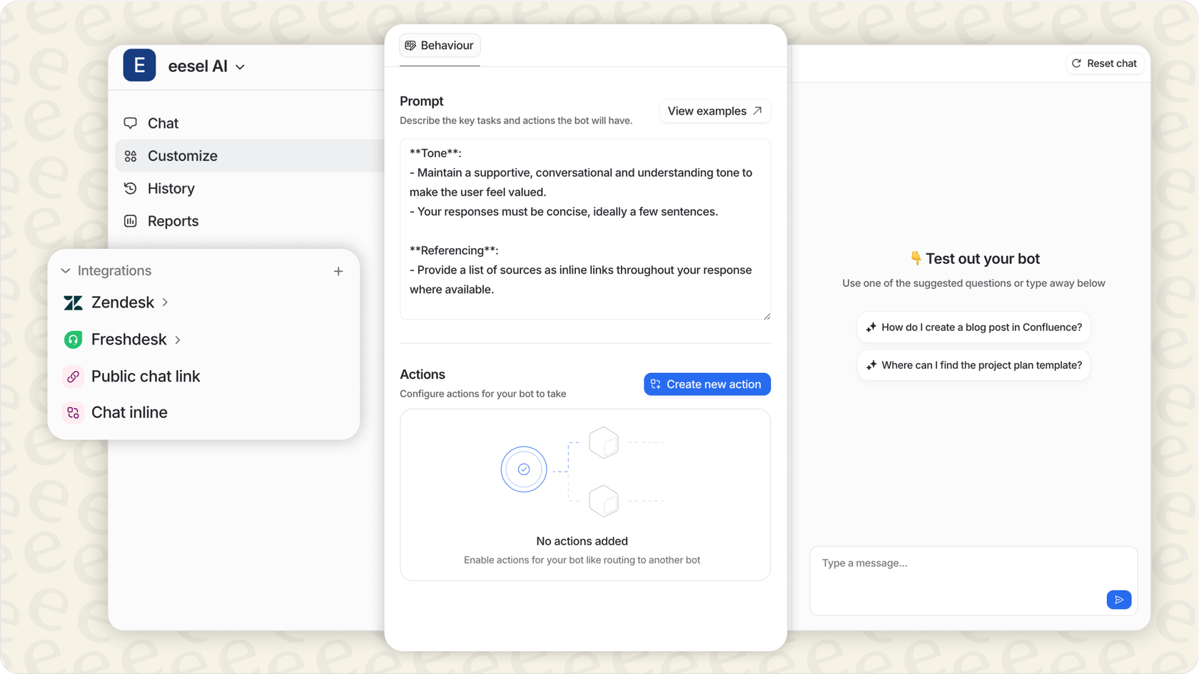 eesel AI's customization and bot options.