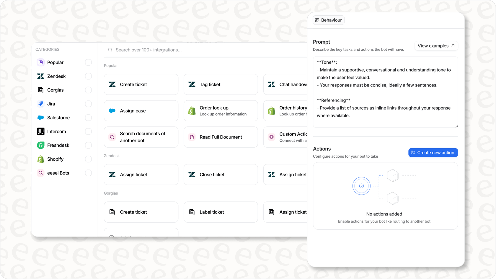 Integrações e customização no eesel AI.