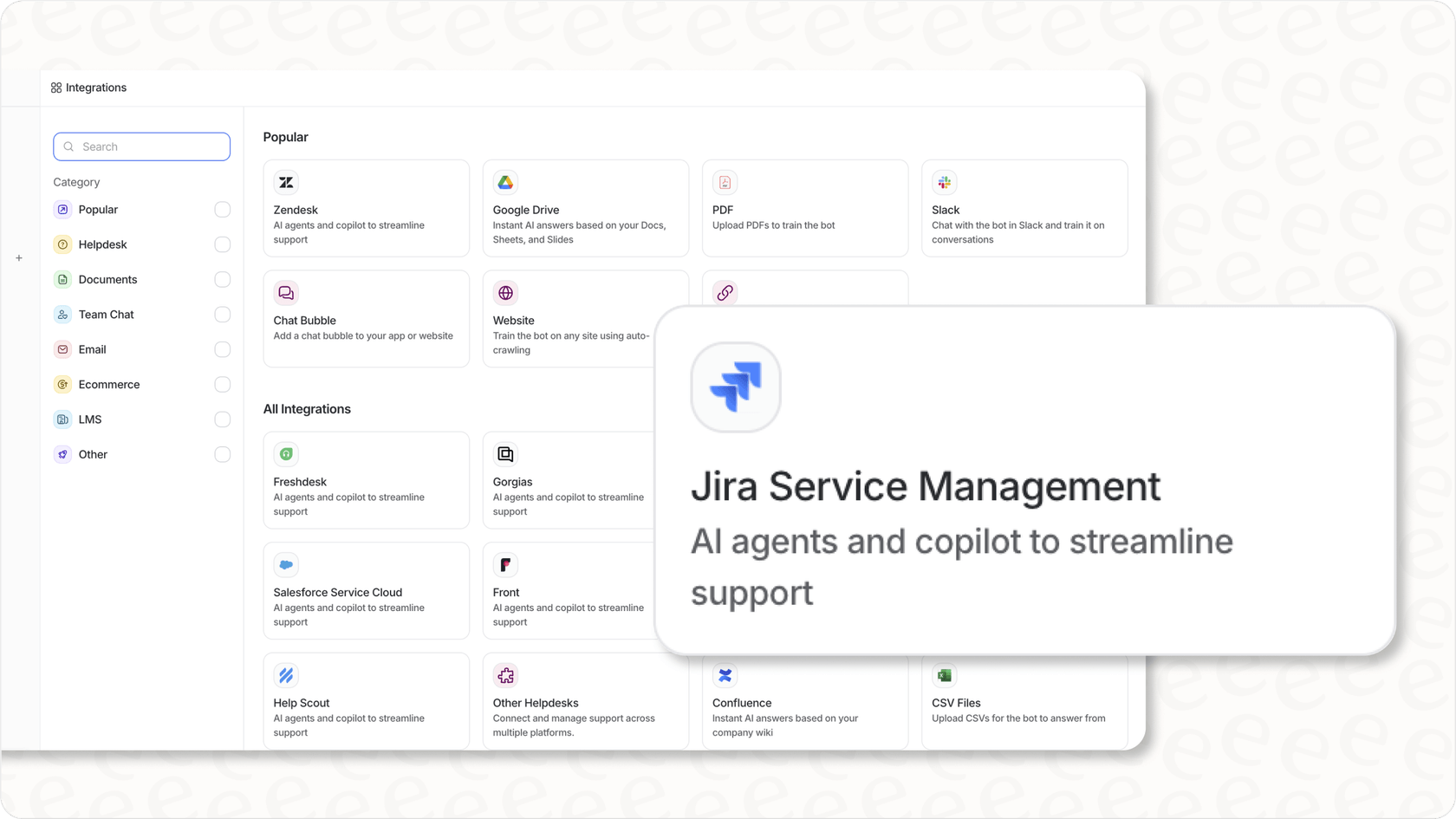 eesel AI Jira-Integrationseinstellungen für den KI-Assistenten.