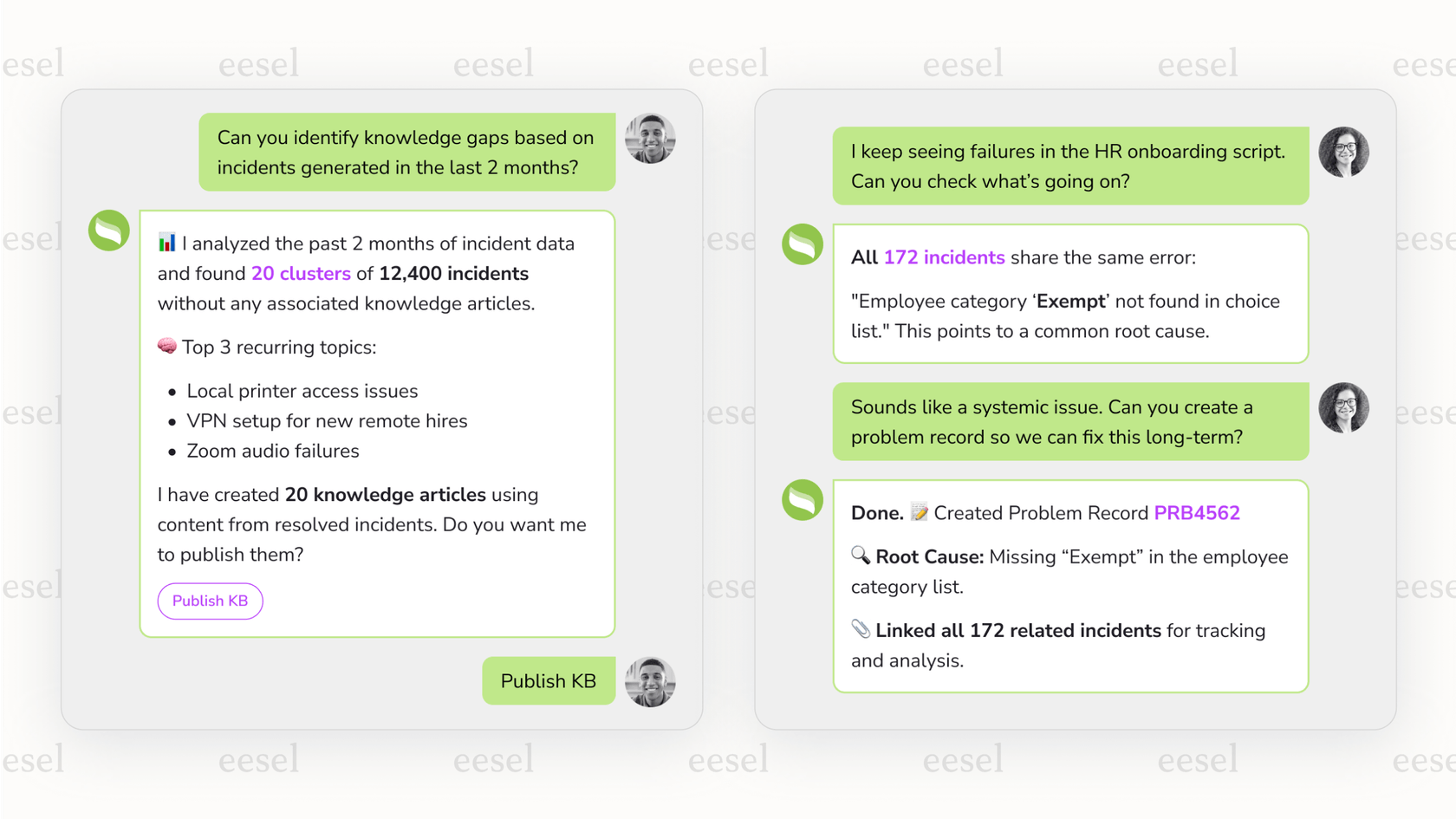 Screenshot von Aiseras Wissens- und Problemanagement.
