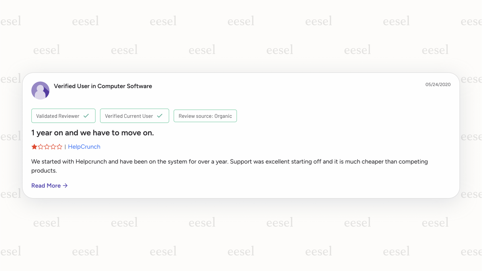This image shows a G2 customer testimonial, echoing sentiments found in many HelpCrunch reviews regarding user experience.