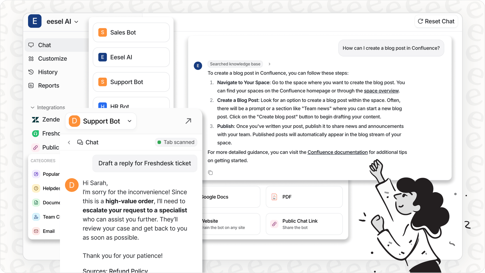 User interacting with an AI assistant interface managing multiple tasks.