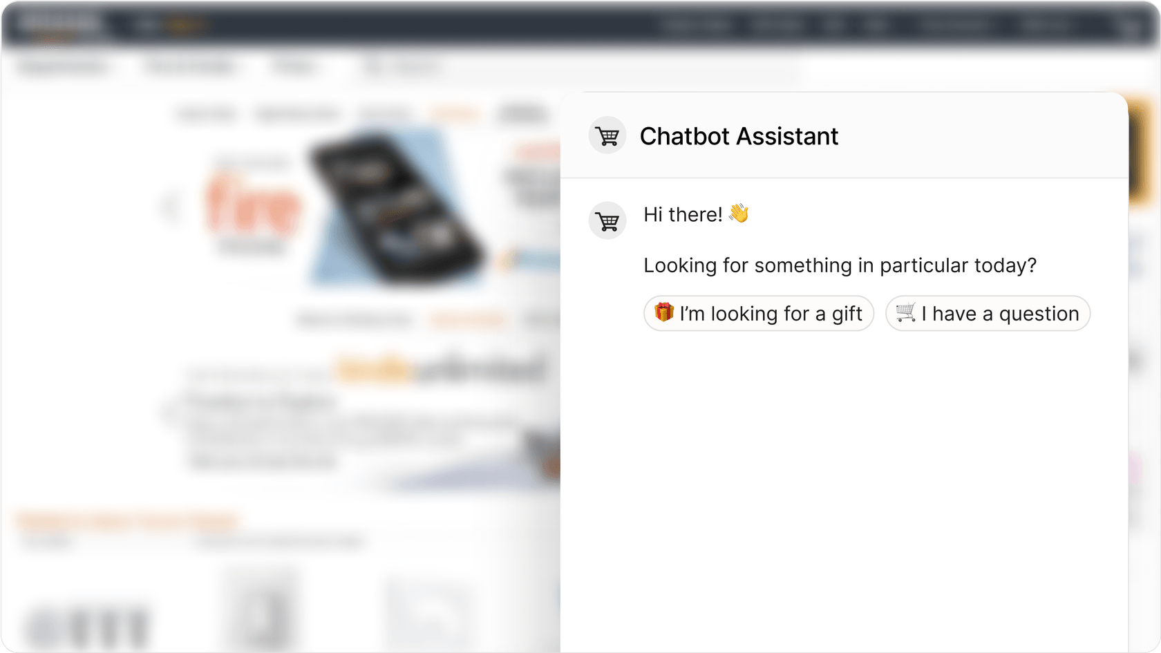 AI shopping assistant chat bubble on an e-commerce homepage offering help.