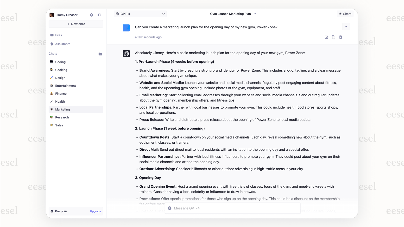 A screenshot of the Forefront AI chat platform, showing its key features for users.