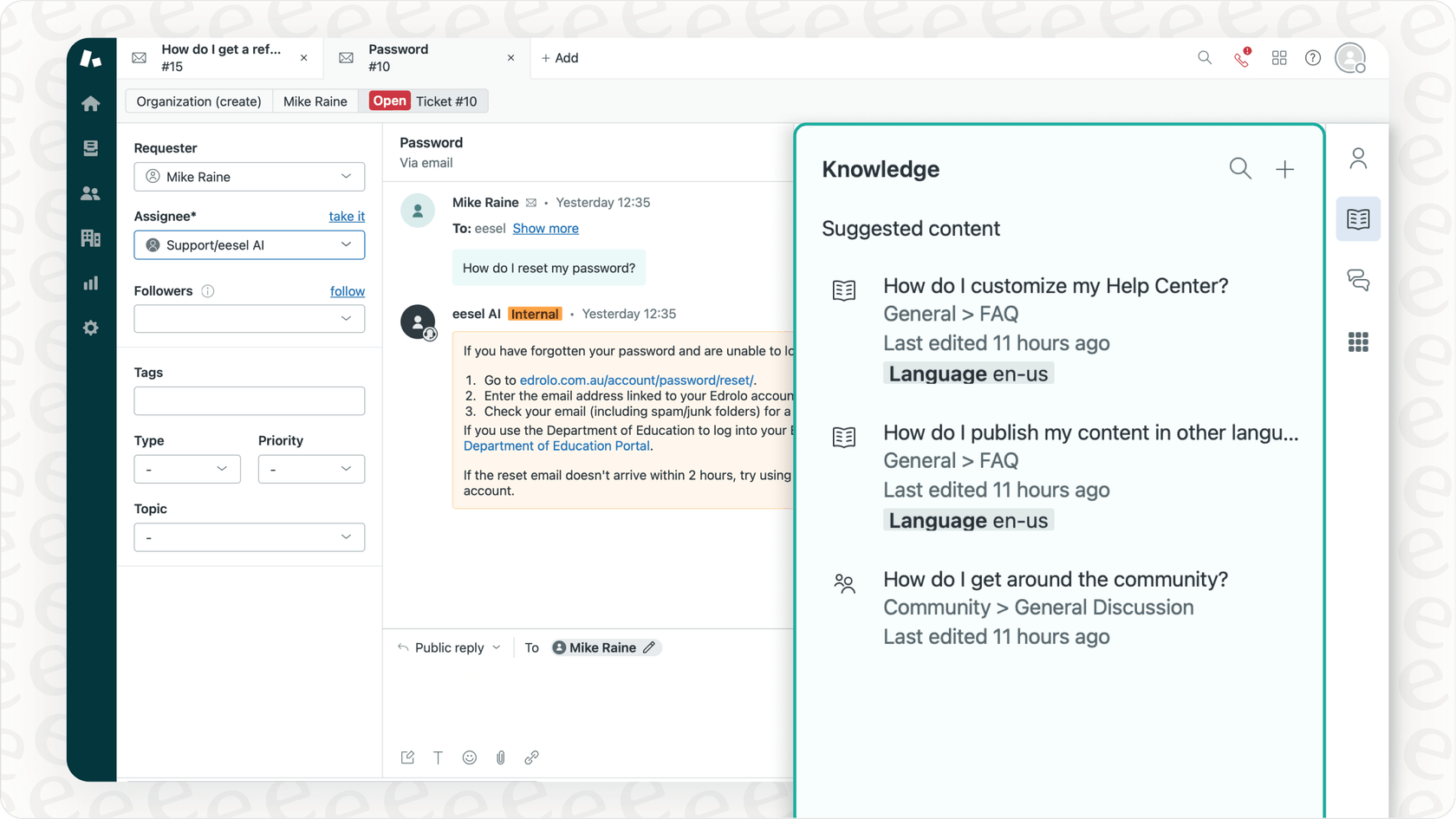 AI assistant interface displaying a summarized answer from multiple internal documents.