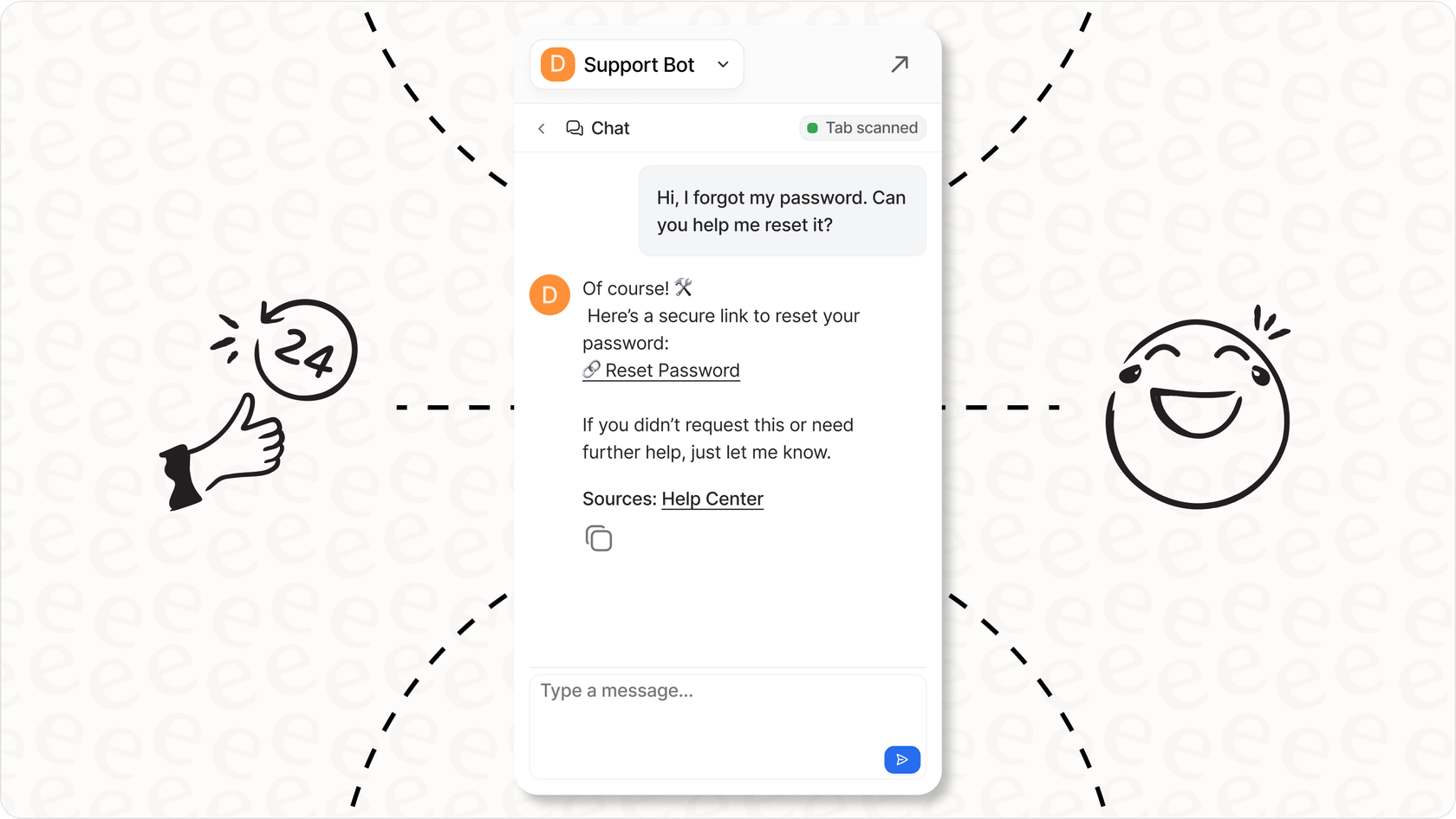 Réponse automatique du bot résolvant un simple ticket client.