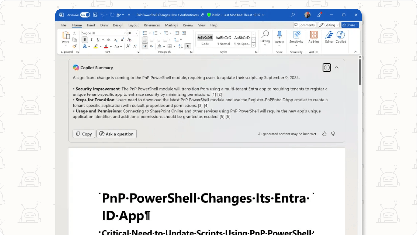 Microsoft Copilot in a Microsoft 365 app as an AI assistant.