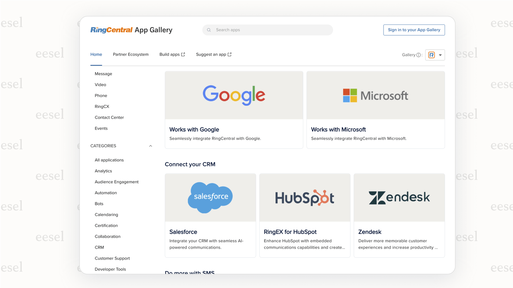 Die Integrationsbibliothek von RingCentral, ein wichtiges Merkmal für diejenigen, die nach Alternativen zu Dialpad suchen.