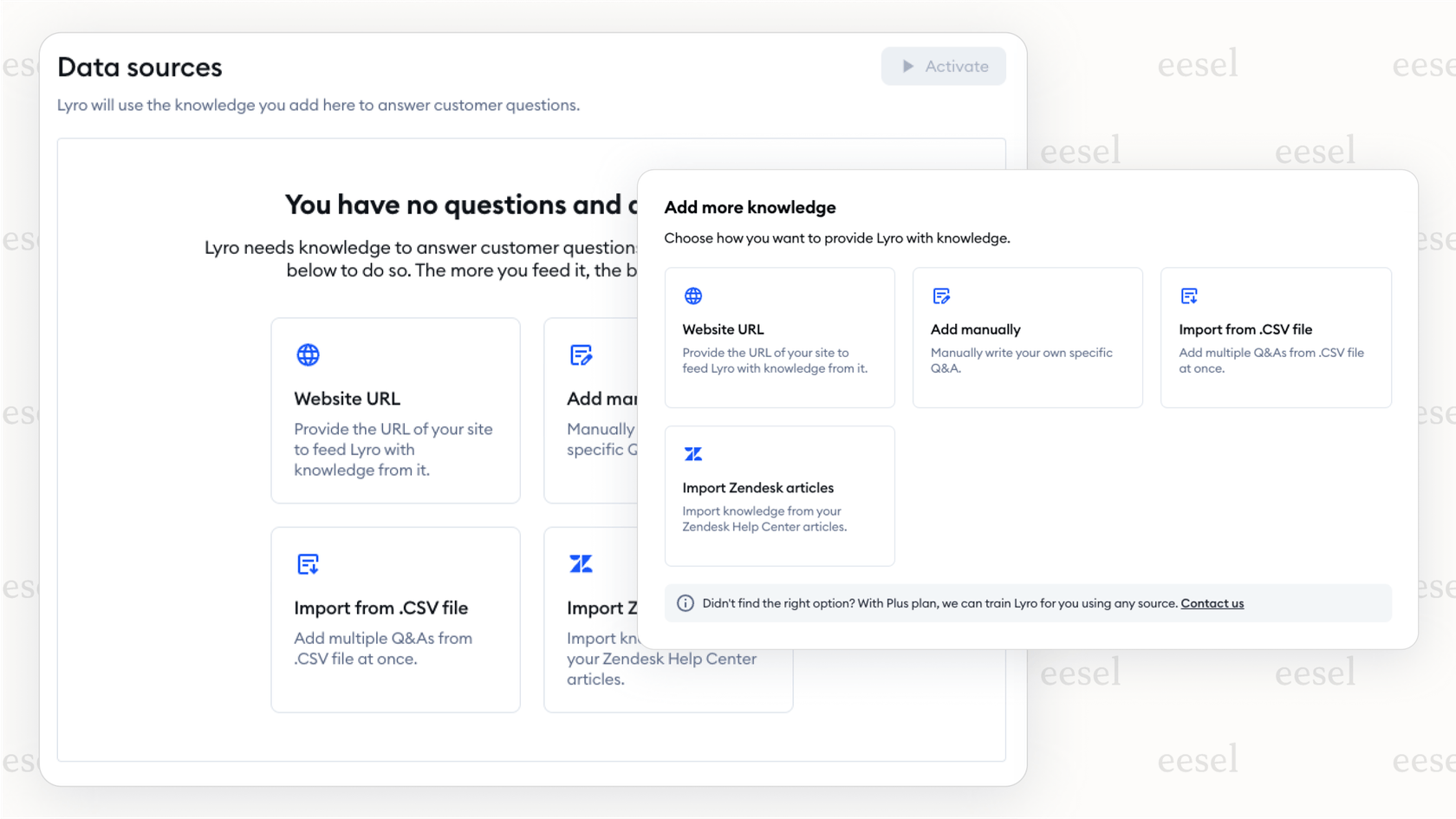 Training Tidio AI with website and FAQ knowledge sources.