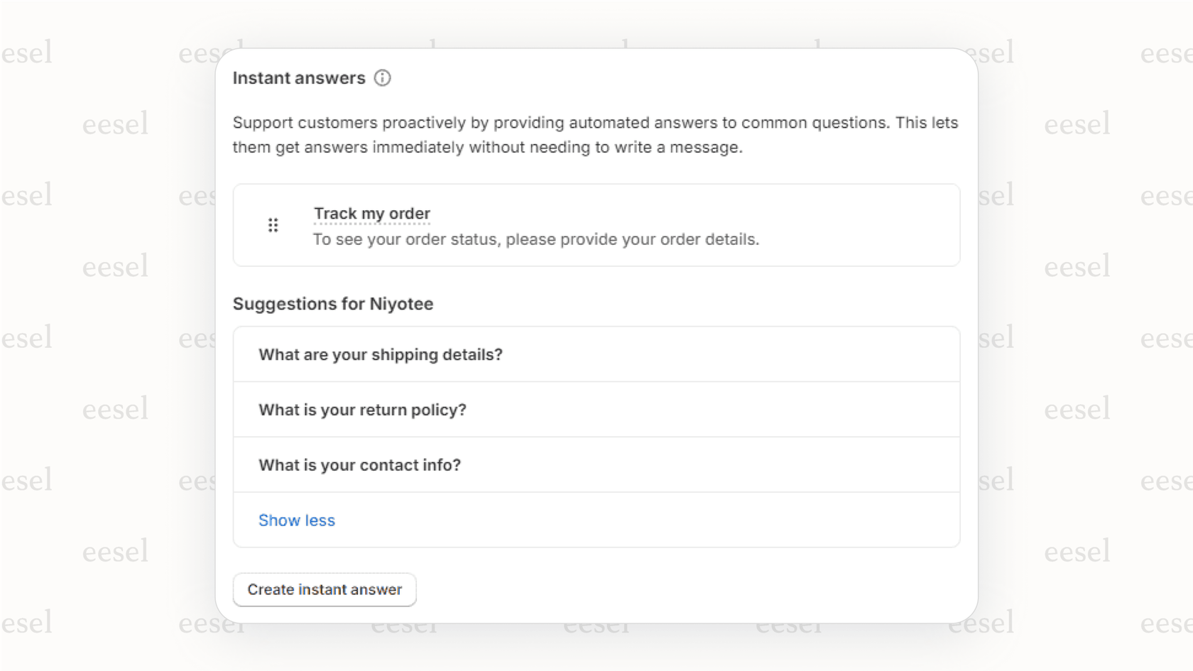 Una herramienta de IA de Shopify que sugiere respuestas instantáneas en Shopify Inbox.