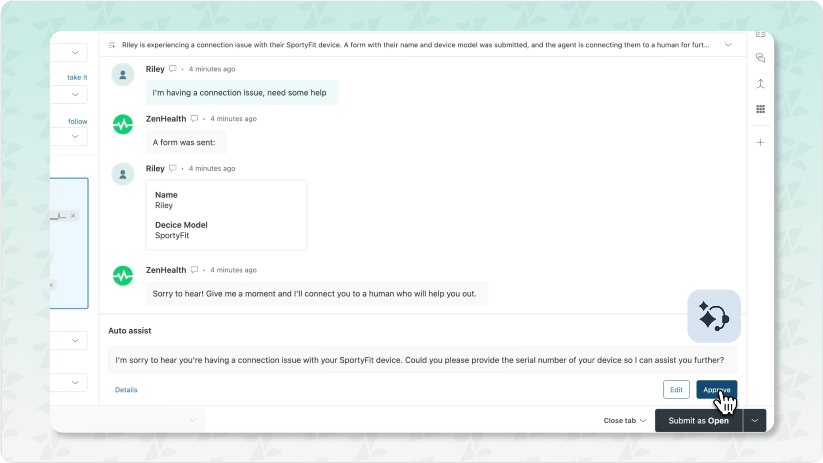 Zendesk agent workspace for managing customer tickets.