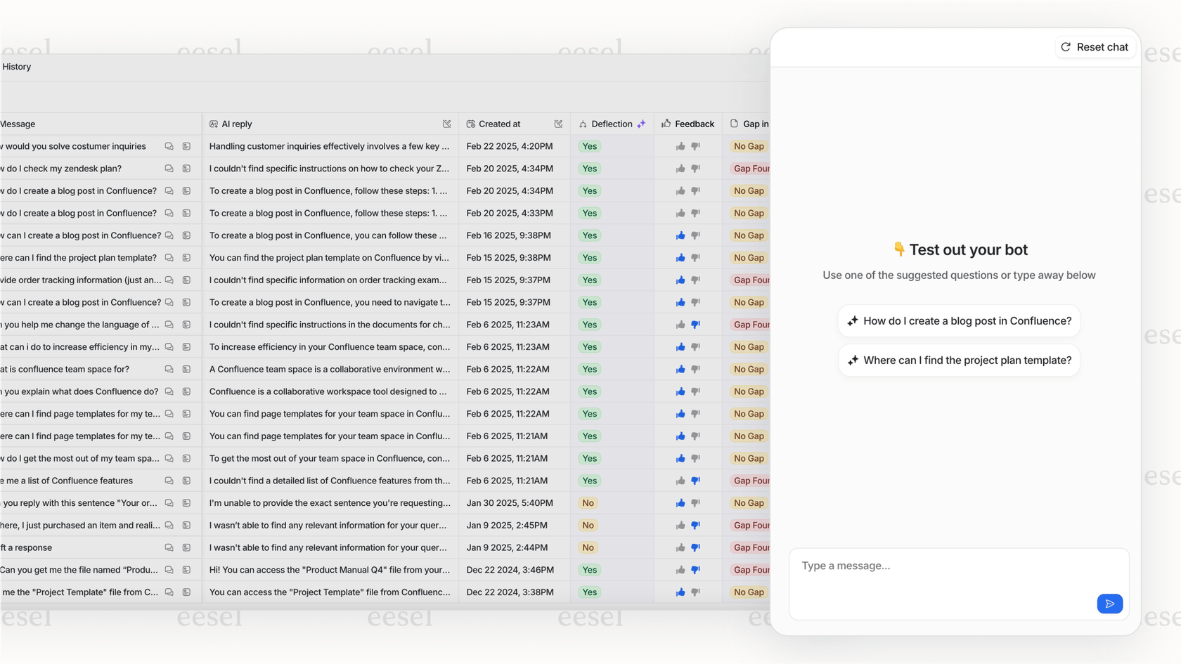 eesel AI-Simulations- und Analysefunktion.