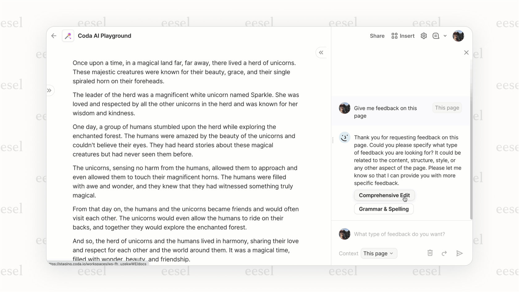 Getting insights from a document with Coda AI Chat. 