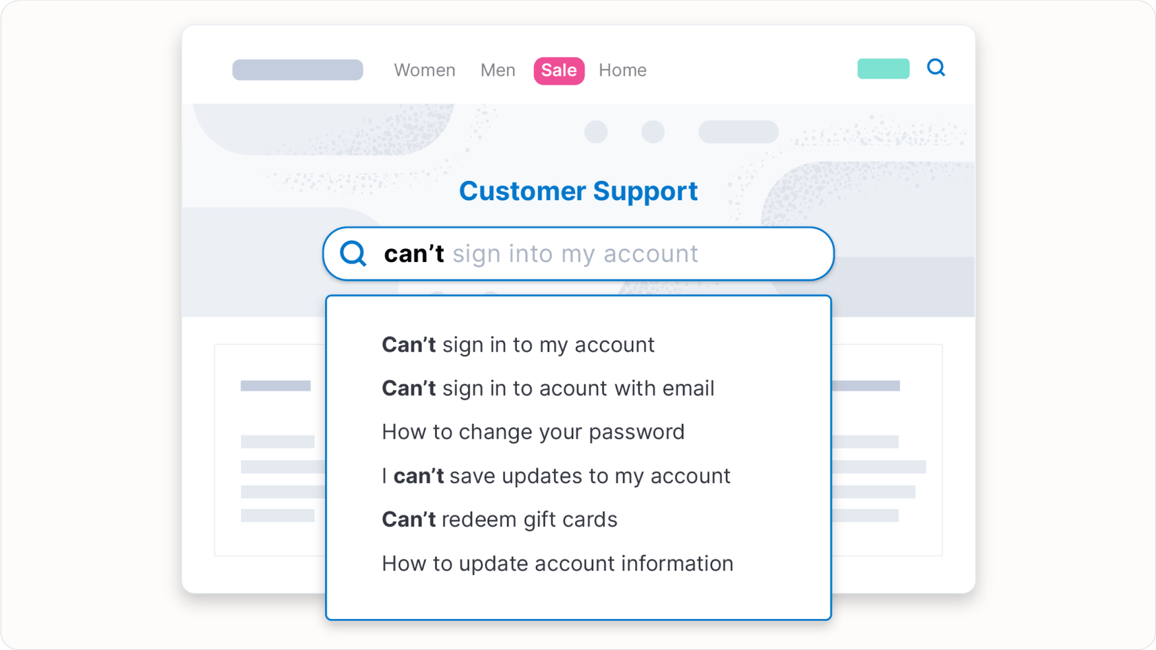 Internal search integrated into customer support interface.