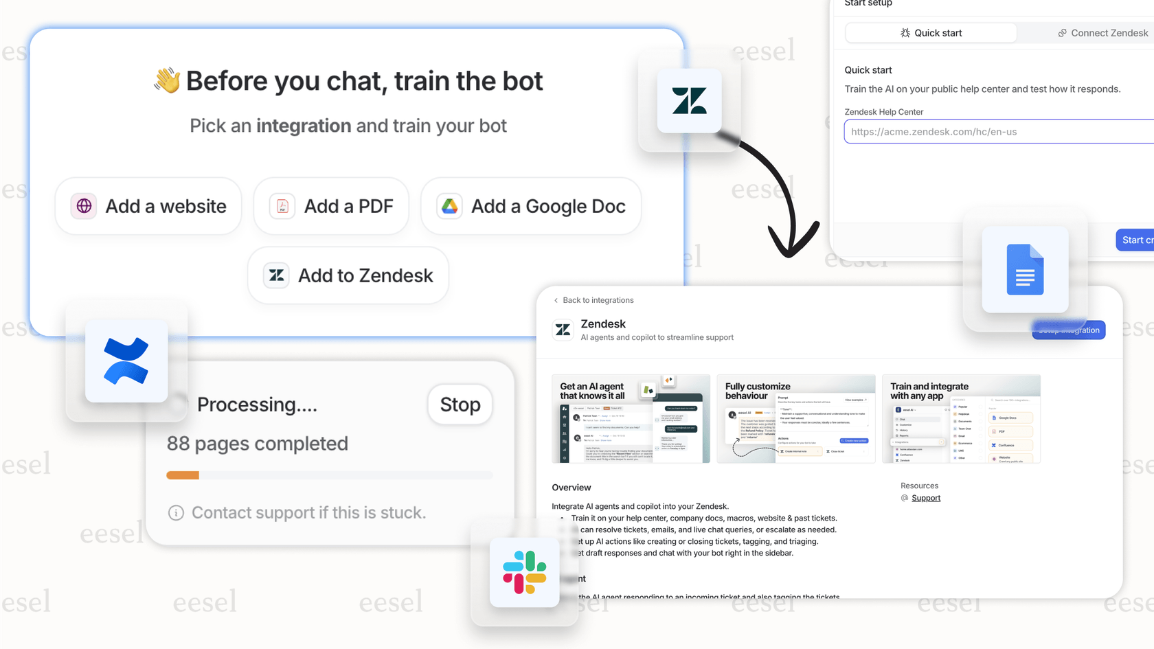 eesel AI Wissensquellen-Integrationen.
