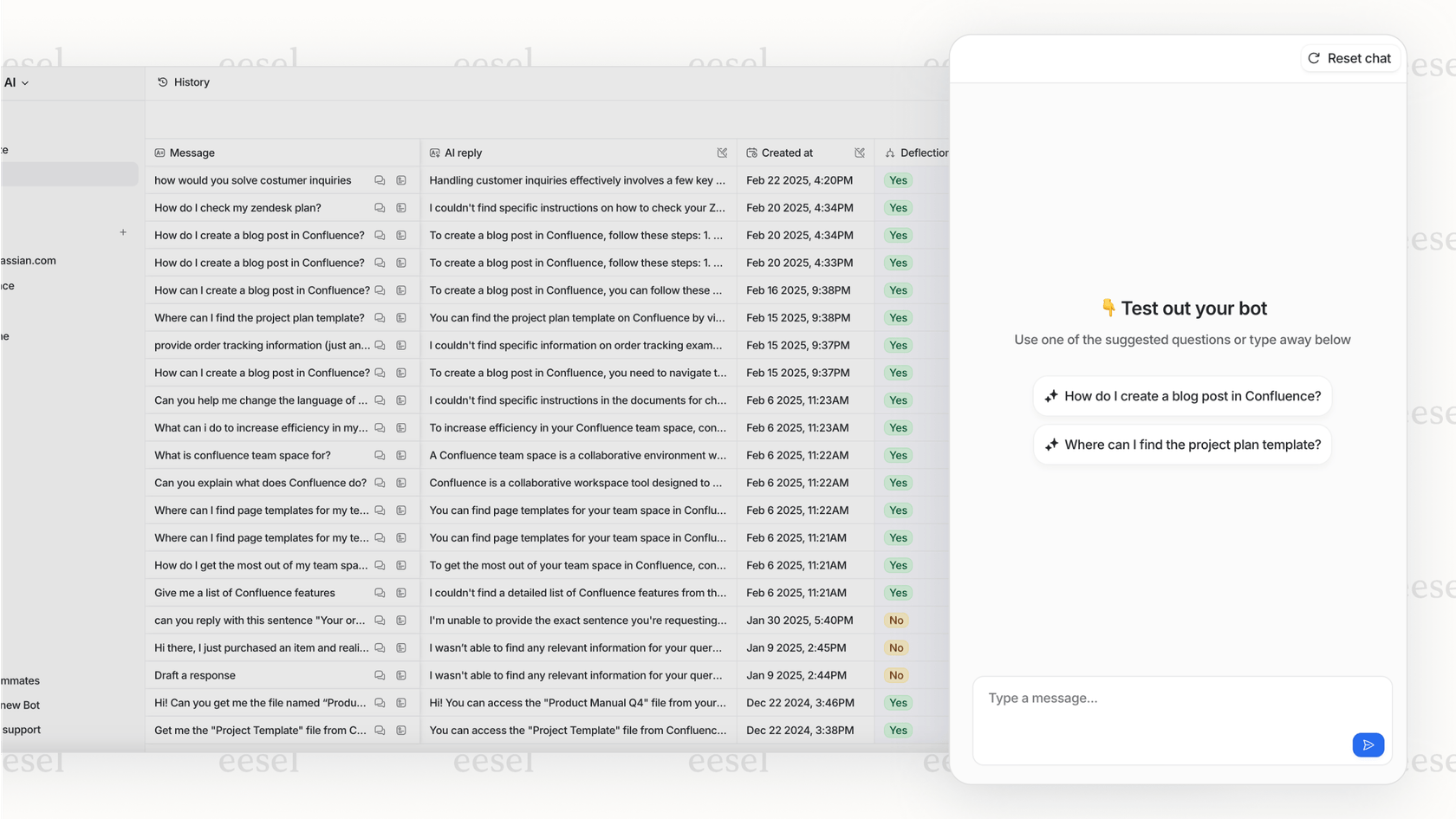 A view of the eesel AI platform, which helps teams automate tasks so they can focus on content like how to create SEO comparison pages.