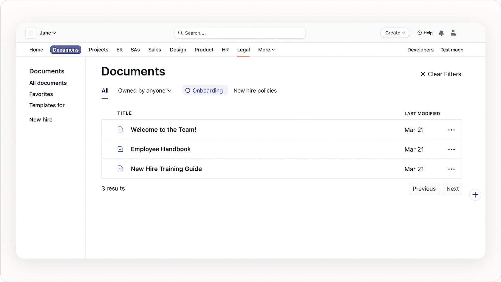 Internal search for onboarding documents.