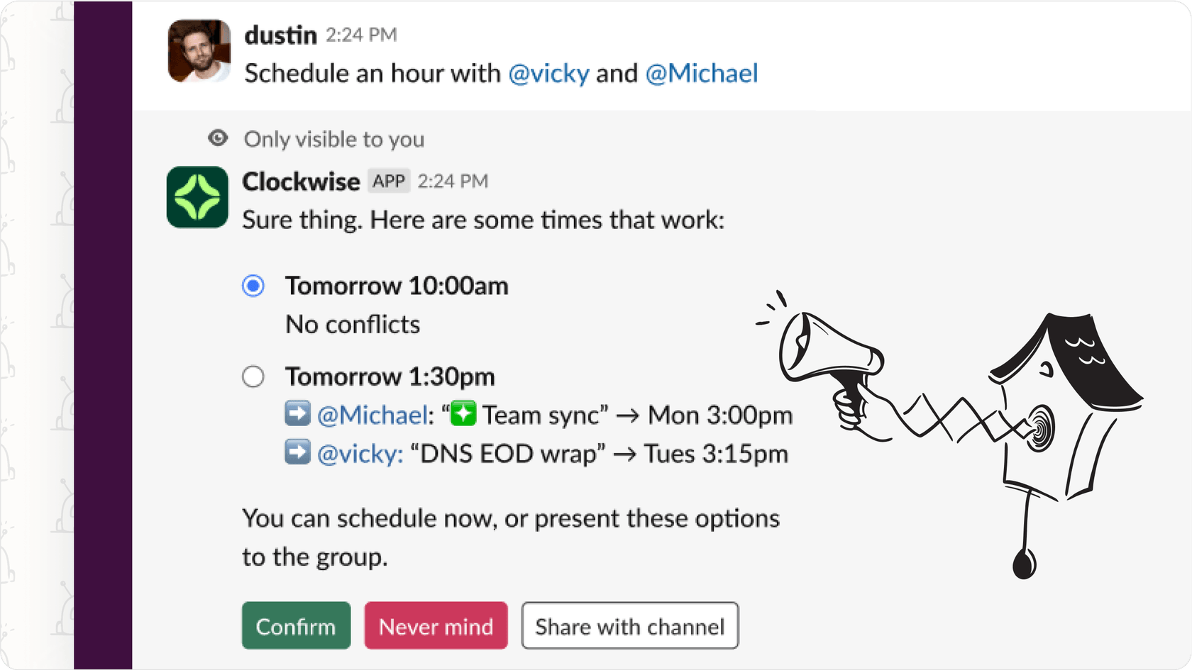 AI assistant interface managing calendar events and meeting schedules.