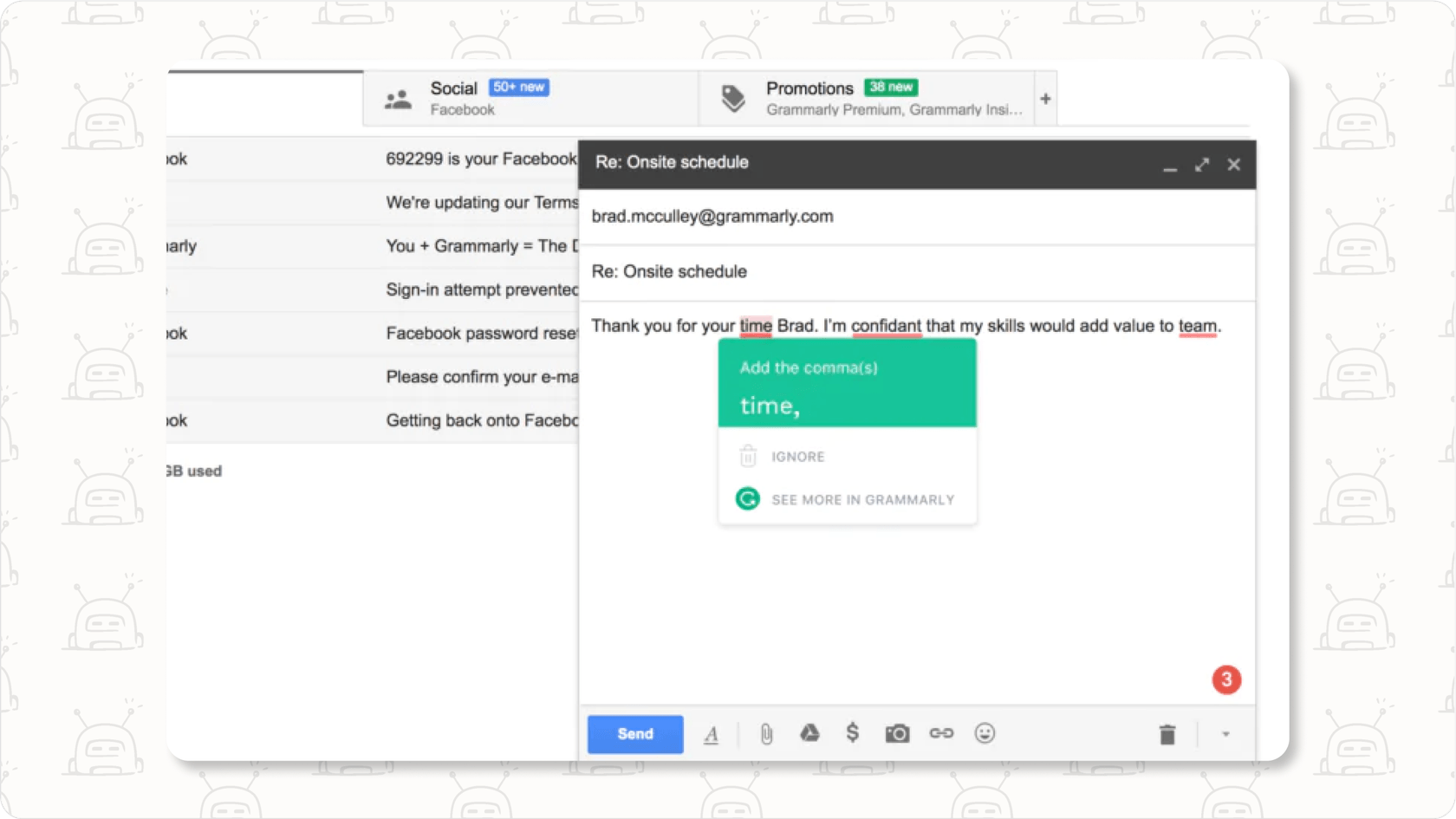 A screenshot of Grammarly providing suggestions to improve writing, relevant to the different pricing plans.