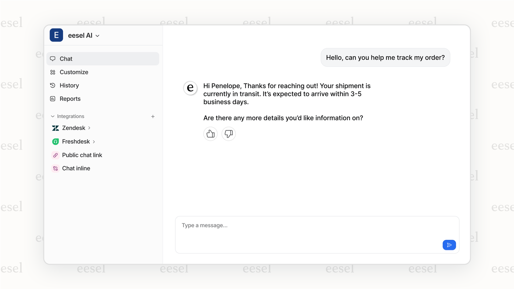 The eesel AI dashboard as a flexible Rovo alternative. 