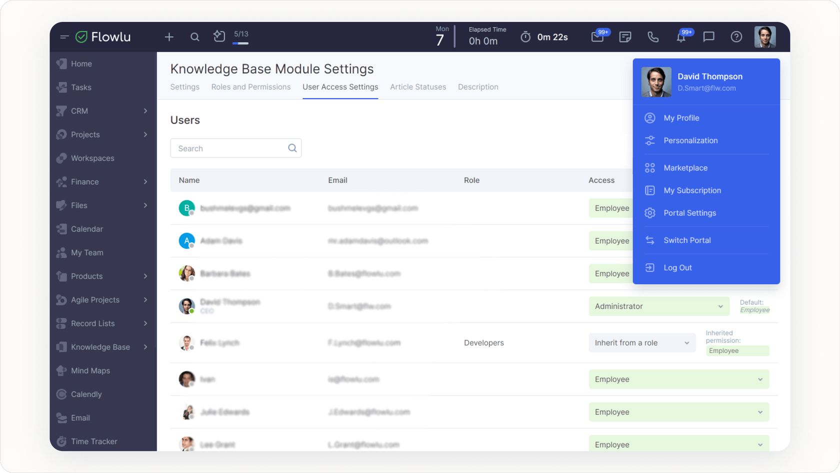 User permission and security settings for your internal knowledge base.