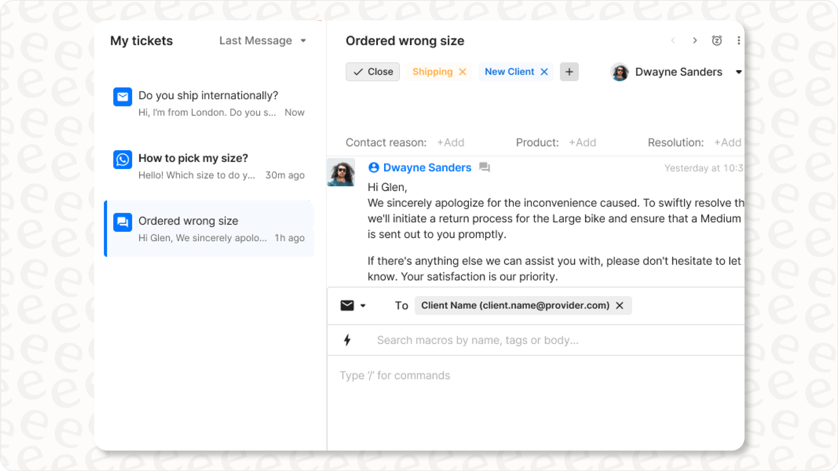 Zoho Desk dashboard for managing customer interactions.