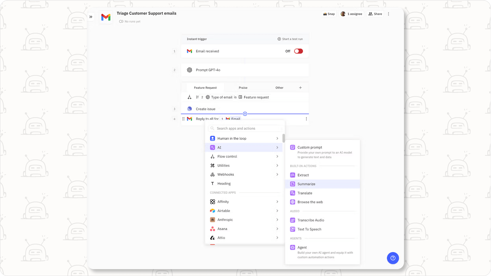 Lindy AI interface for building custom agents.