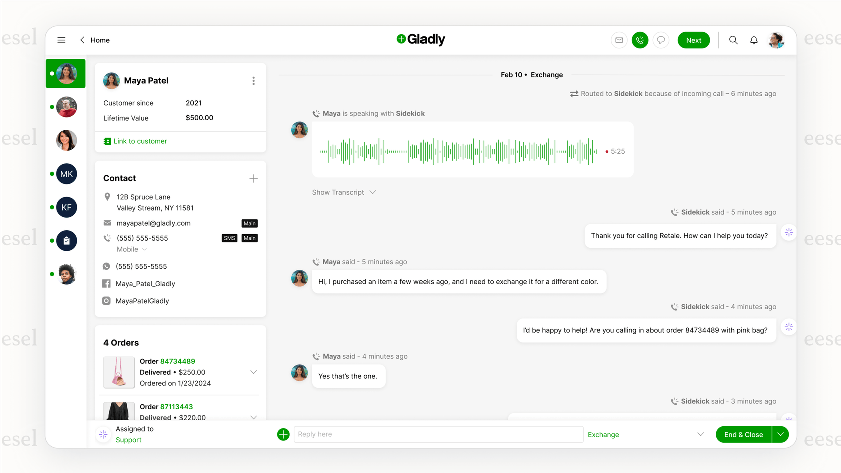 Línea de tiempo centrada en el cliente de Gladly.