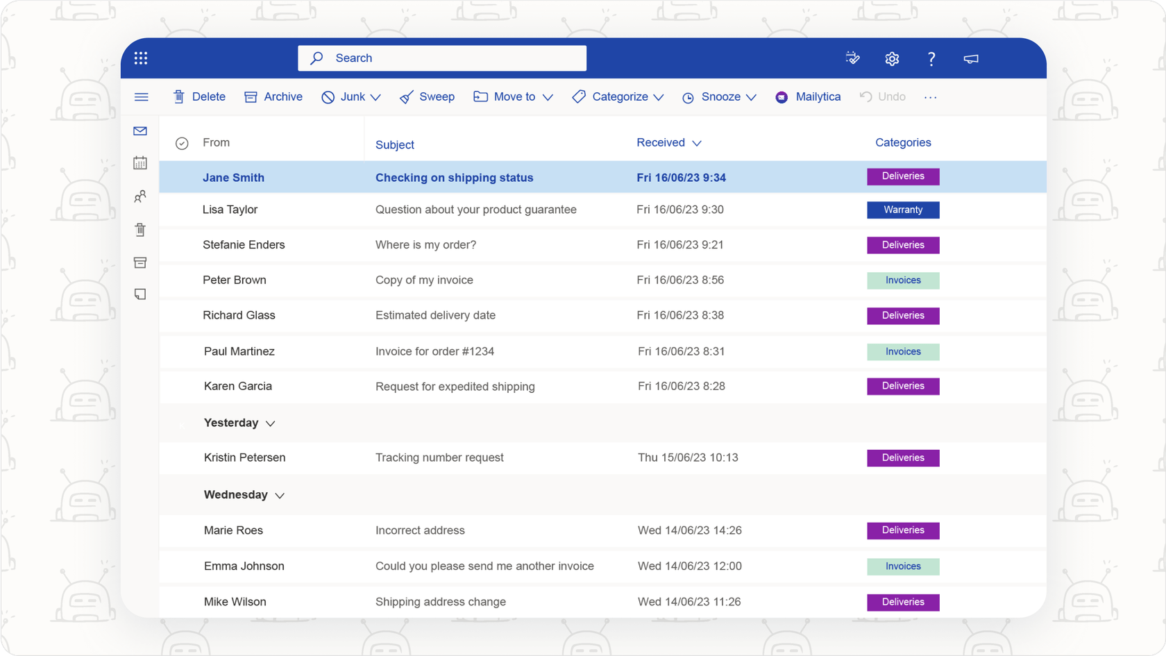 AI email assistant organizing and prioritizing emails in the inbox.