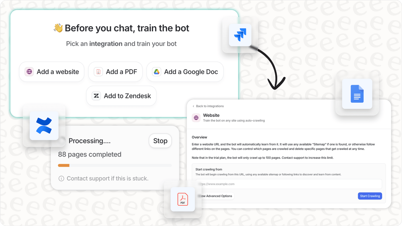 eesel AI interface for connecting knowledge sources to train an AI email assistant.