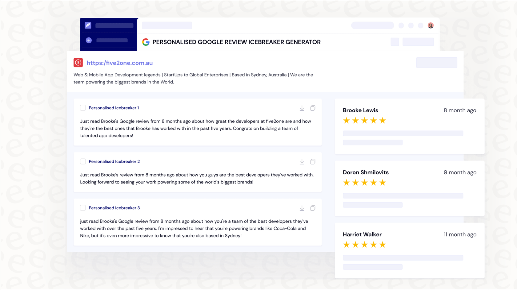 A screenshot from Smartwriter.ai displaying three different personalized opening lines for an email, a core feature of its AI email personalization engine.