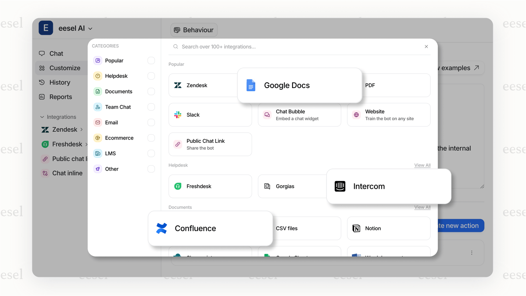 Screenshot of eesel AI's integration library.