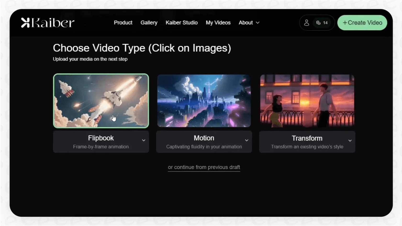 An infographic providing a visual Kaiber overview with examples of AI-generated videos showing different creative styles.