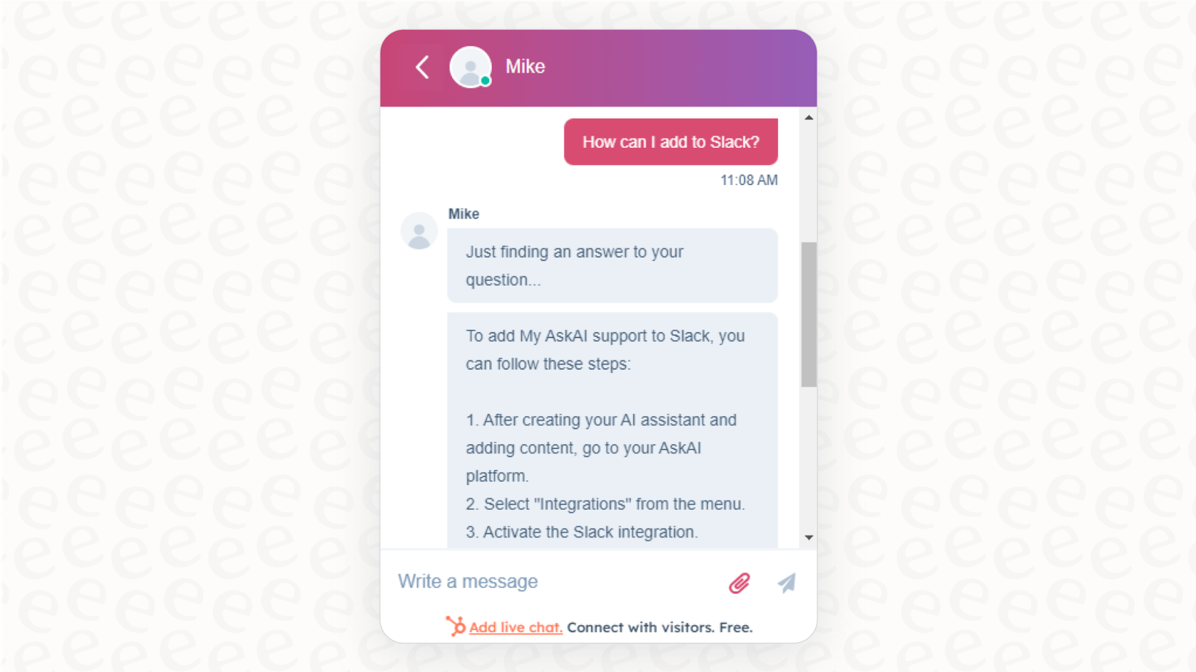 Screenshot showing a My AskAI chatbot integrated on a webpage, illustrating a key feature included in the My AskAI pricing plans.