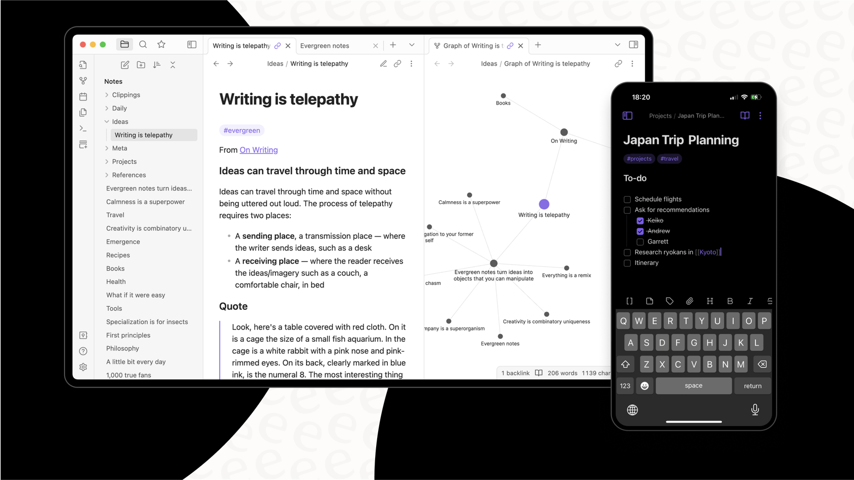 Screenshot providing an Obsidian overview of the main workspace with key panels visible.