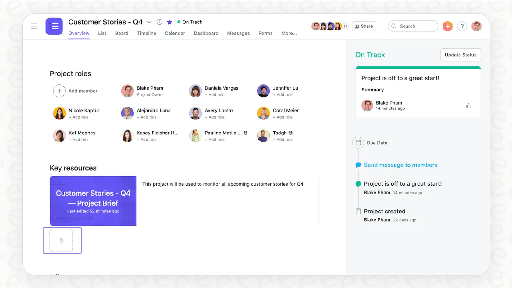 A screenshot of the Asana interface, showing its various project views like lists, boards, and timelines.