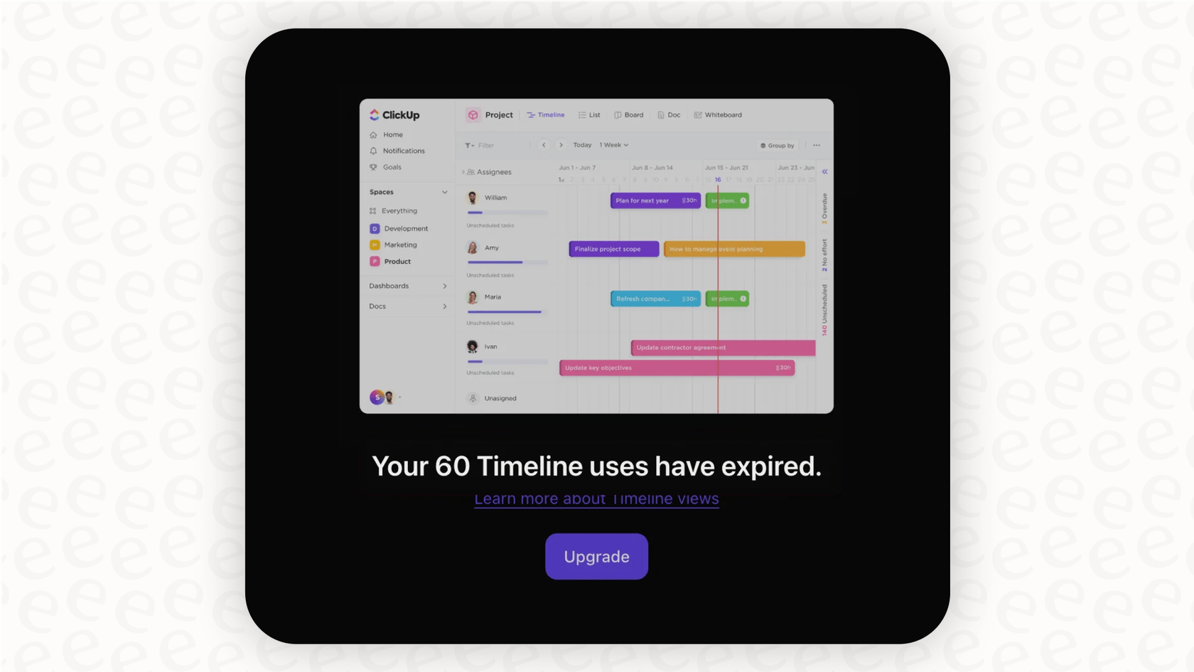 Captura de ecrã a destacar as limitações do plano Free Forever do ClickUp, um aspeto crucial dos preços do ClickUp para novos utilizadores.